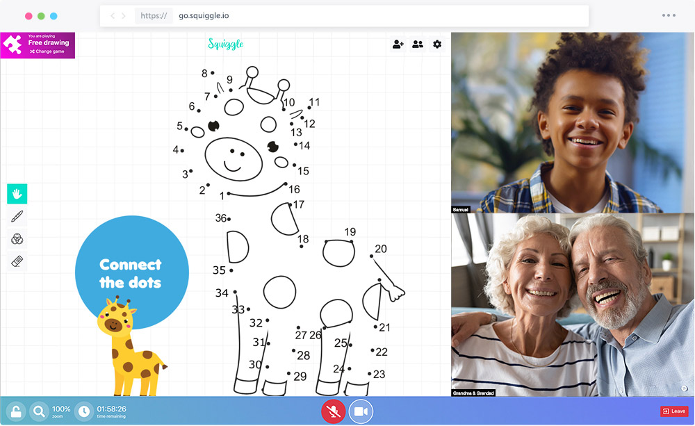 Play connect the dots in a video call
